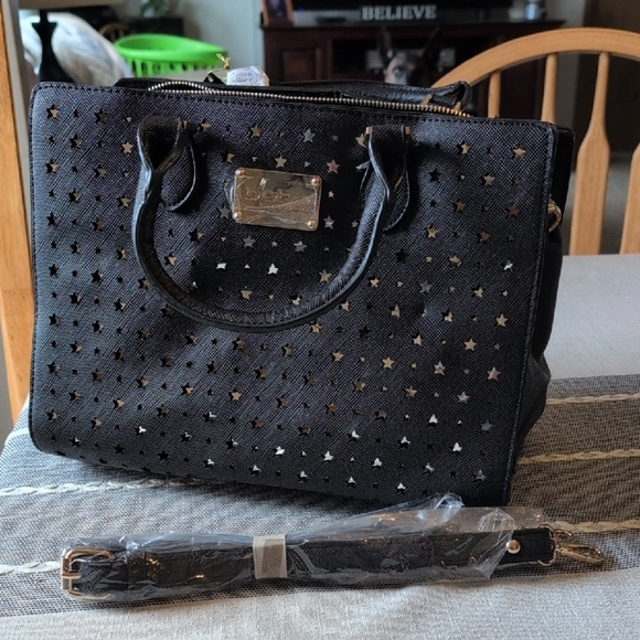 bebe Handbags - Bebe Black Star-Patterned Tote Bag